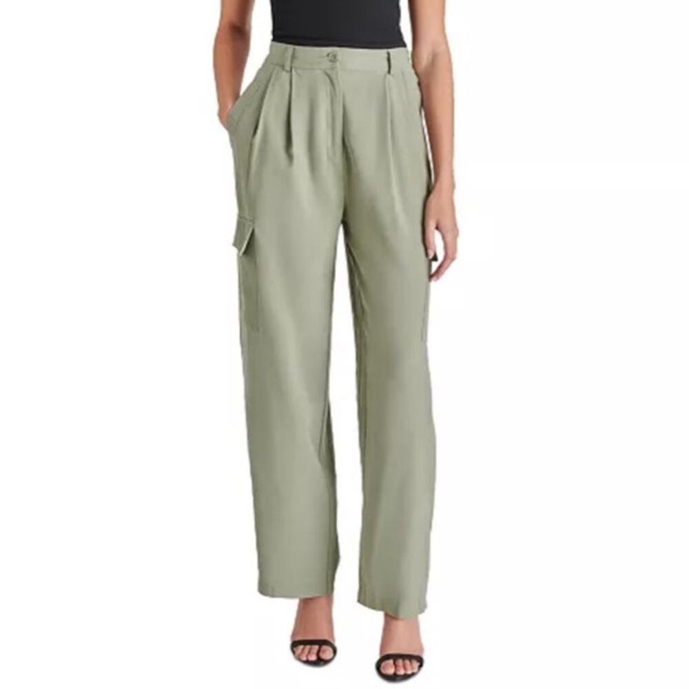 Steve Madden Daya High Rise Cargo Pants Sz S Pleat Front Green Pockets Casual